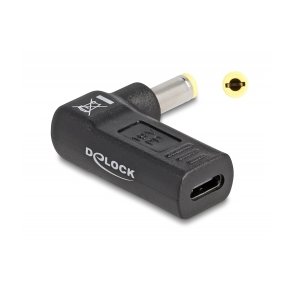 DeLOCK 24 pin USB-C (female) - Strm DC jackstik 5,5 mm (ID: 2,5 mm) (male) Sort Strmforsyningsadapter