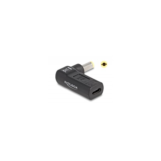 DeLOCK 24 pin USB-C (female) - Strm DC jackstik 5,5 mm (ID: 2,5 mm) (male) Sort Strmforsyningsadapter