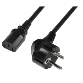 Power cord, safety plug 90° to IEC C13 female, 3m, black