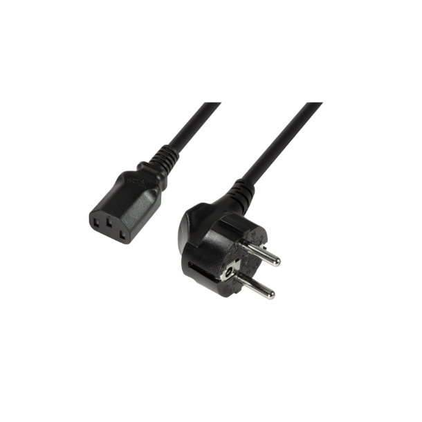 Power cord, safety plug 90° to IEC C13 female, 3m, black