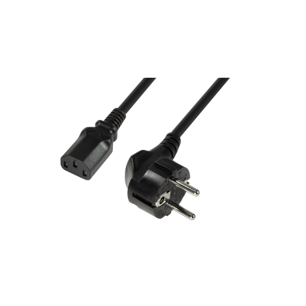 Power cord, safety plug 90° to IEC C13 female, 1.8m, black