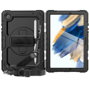 Robust cover til iPad 9,7 2017/2018 med hndstrop, skulderrem og beskyttelsesfilm p front