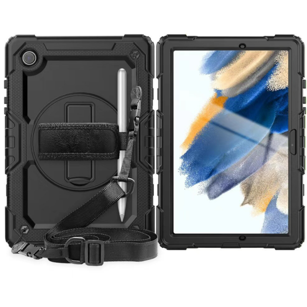 Robust cover til iPad 9,7 2017/2018 med hndstrop, skulderrem og beskyttelsesfilm p front