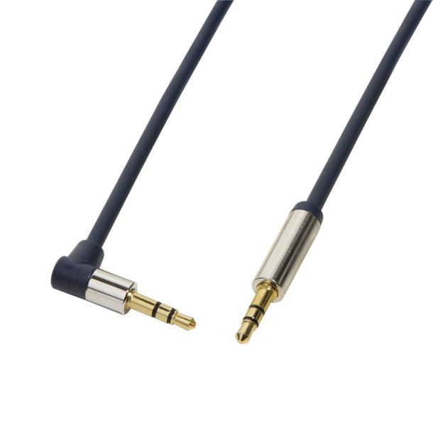 Audio cable 3.5 stereo M/M 90° angled, 0.5m, blue