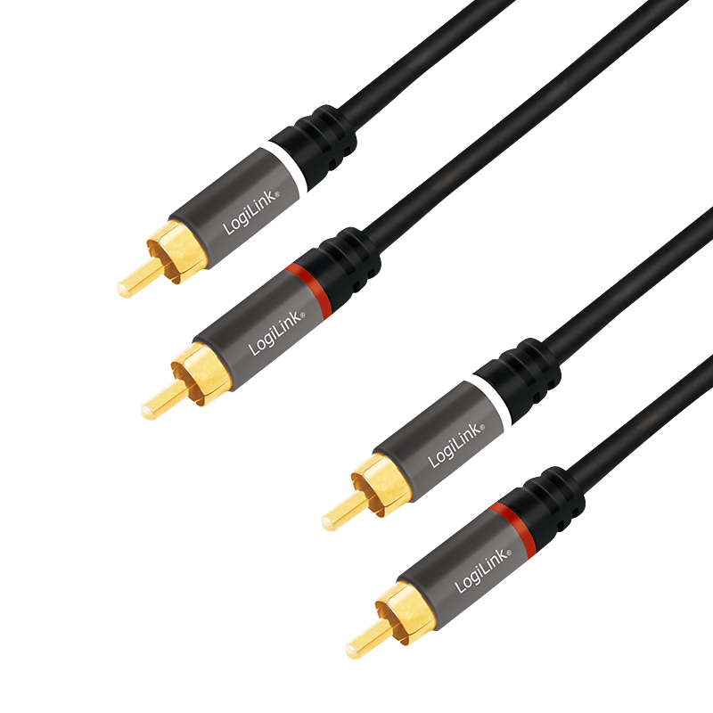 Stereo Audio Cable, 2 x 2 RCA Male, 7,5m, black - * - Bestphone ApS
