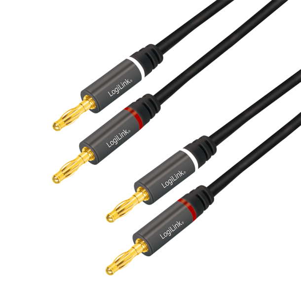 Speaker cable, 2 x 2 banana plug, nylon, black, 3m