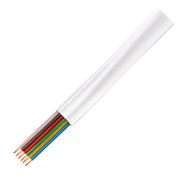 Telephone cable flat 6-wires, 100m, white