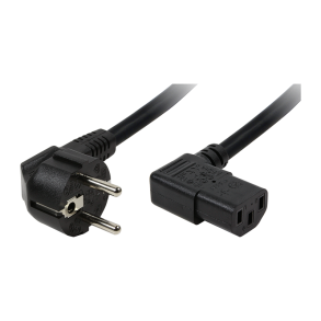 Power cord, safety plug 90° to IEC C13 female, 2m, black