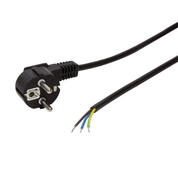 Power cord, safety plug 90° to open wire, 1.5m, black