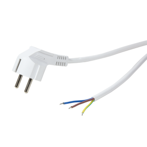 Power cord, safety plug 90° to open wire, 1.5m, white