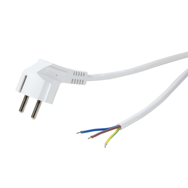 Power cord, safety plug 90° to open wire, 1.5m, white