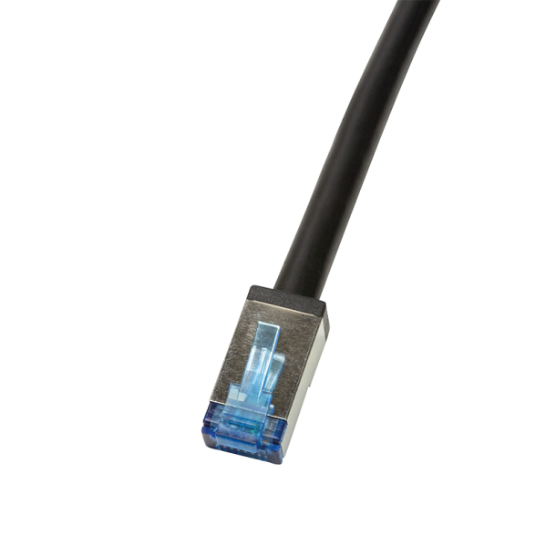 Outdoor patch cable Cat.6A, S/FTP, PVC+PE, black, 0.5m