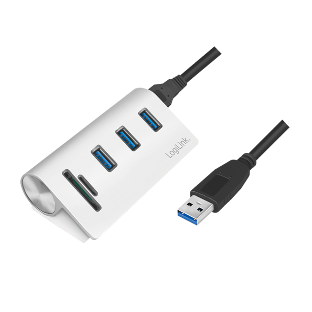 USB 3.0, 3-port hub, with card reader and aluminum casing