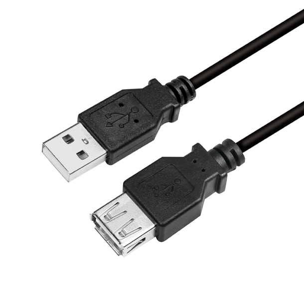 USB 2.0 extension cable, A male to A female, black, 2m