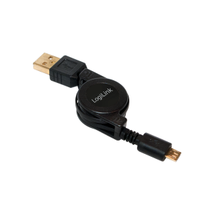 Extensible USB A male to Micro USB male cable with gold shel