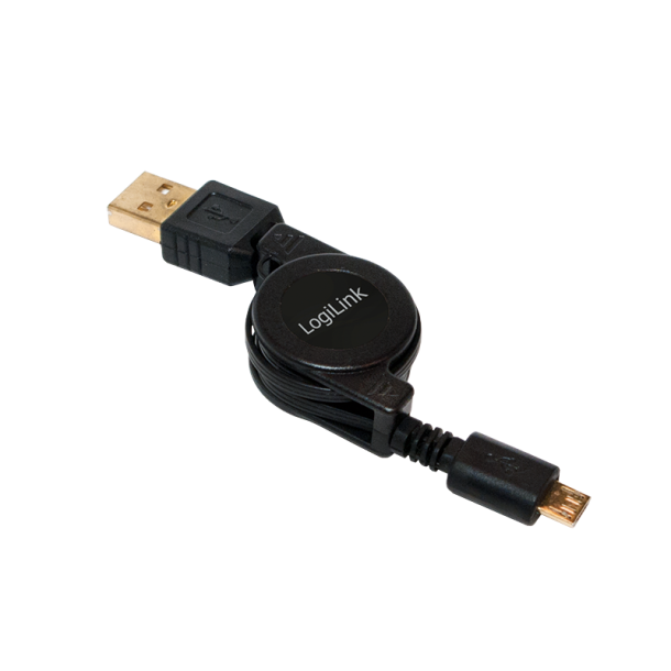 Extensible USB A male to Micro USB male cable with gold shel