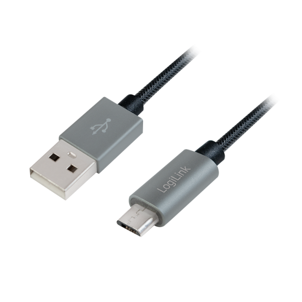 Sync & charging cable, USB to Micro USB male, grey