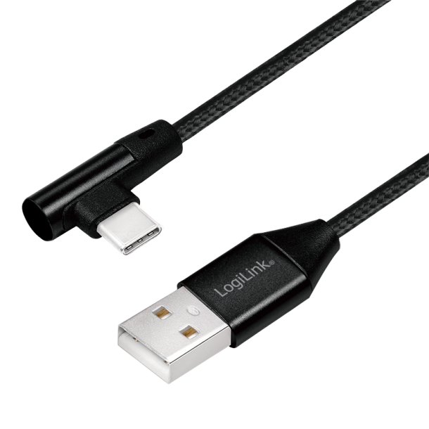 USB 2.0 cable USB-A male to USB-C (90° angled) male, 0.3m