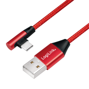 USB 2.0 Cable USB-A male to USB-C (90° angled) male, red, 1m