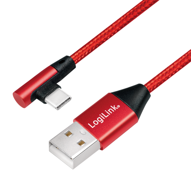 USB 2.0 Cable USB-A male to USB-C (90° angled) male, red, 1m