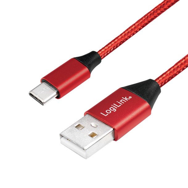 USB 2.0 cable USB-A male to USB-C male, red, 0.3m