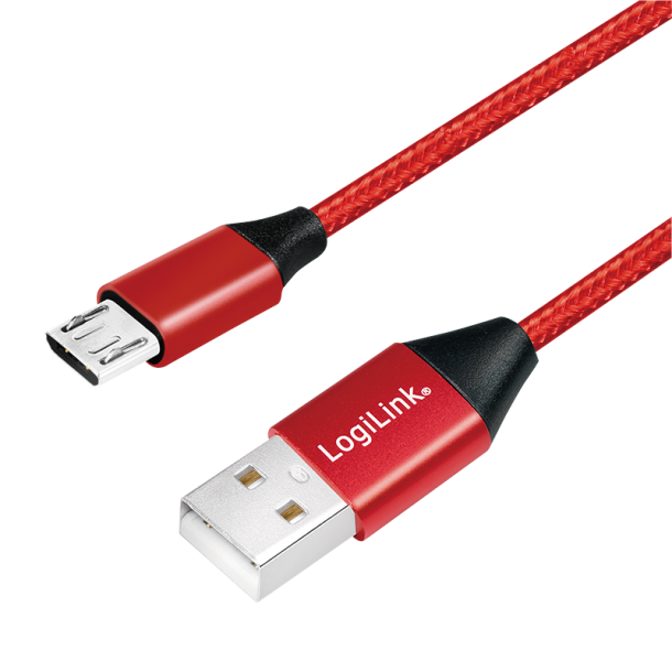 USB-A 2.0 cable to micro-USB male, red, 0.3m