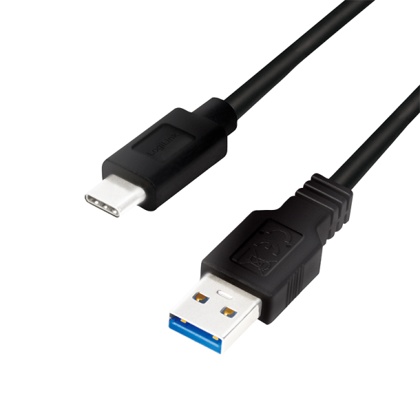 USB 3.2 Gen1x1 cable, USB-A male to USB-C male, black, 0.15m