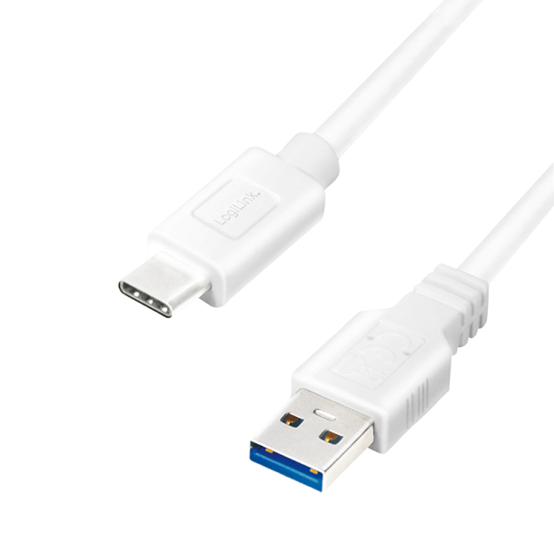 USB 3.2 Gen1x1 cable, USB-A male to USB-C male, white, 0.15m