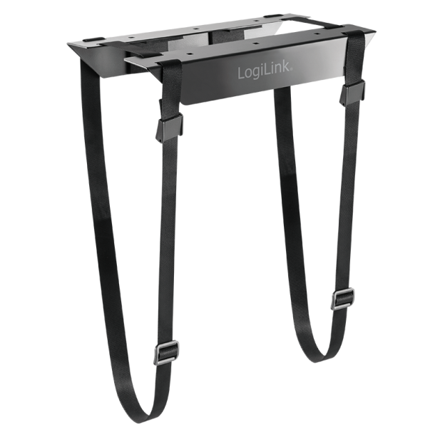 Adjustable under-desk CPU mount with strap