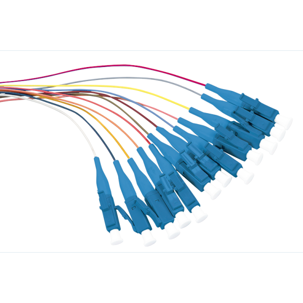 Colored pigtail set 12x LC, OS2, 2m, blue connector