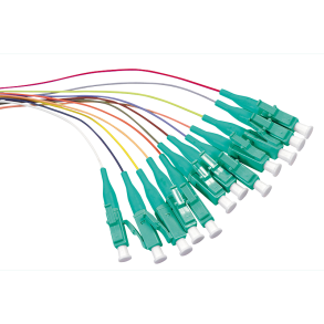 Colored pigtail set 12 x LC, OM3, 2m, turquoise connector
