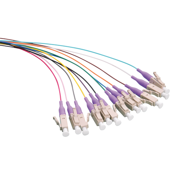 Colored pigtail set 12x LC, OM4, 2m, violet connector