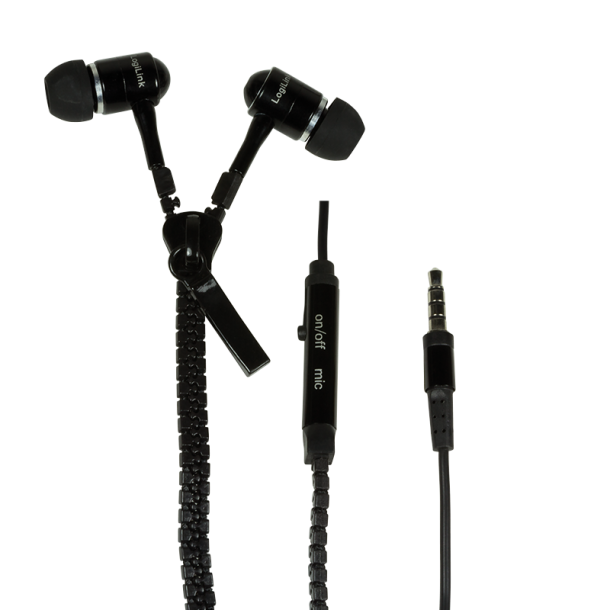 Zipper stereo in-ear headset with remote, black