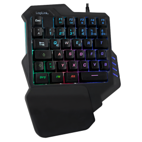 Illuminated one-hand gaming keyboard, black