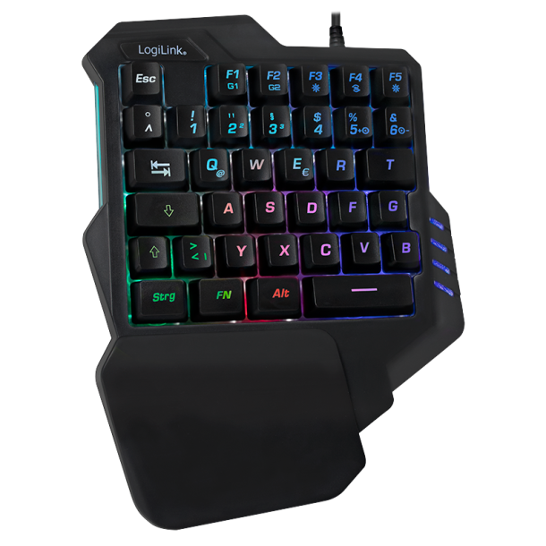 Illuminated one-hand gaming keyboard, black