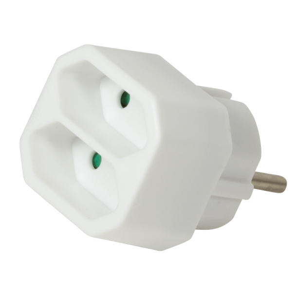 Socket adapter, 2x Euro, 2300W/250V, white