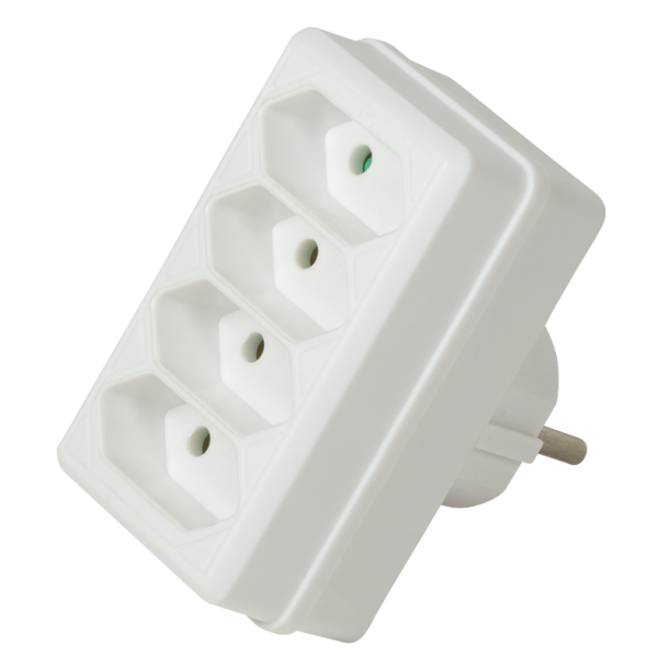 Socket adapter, 4x Euro, 2300W/250V, white