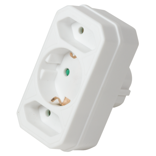 Socket adapter, 2x Euro + 1x safety socket, 3500W/250V, Whit