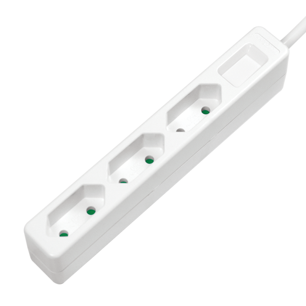 Socket outlet 3-way, slim, 1.5m, white