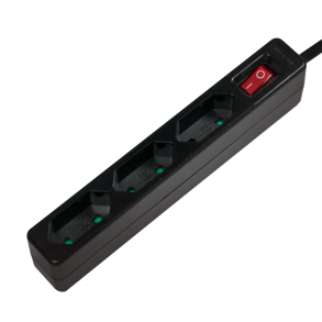 Socket outlet 3-way with switch, slim, 1.5m, black