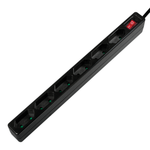 Socket outlet 6-way with switch, slim, 1.5m, black