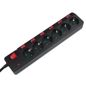 6-way socket outlet with single and main ON/OFF switches