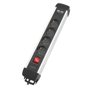 Socket outlet 4-way with 2x USB, 1.5m, black-silver