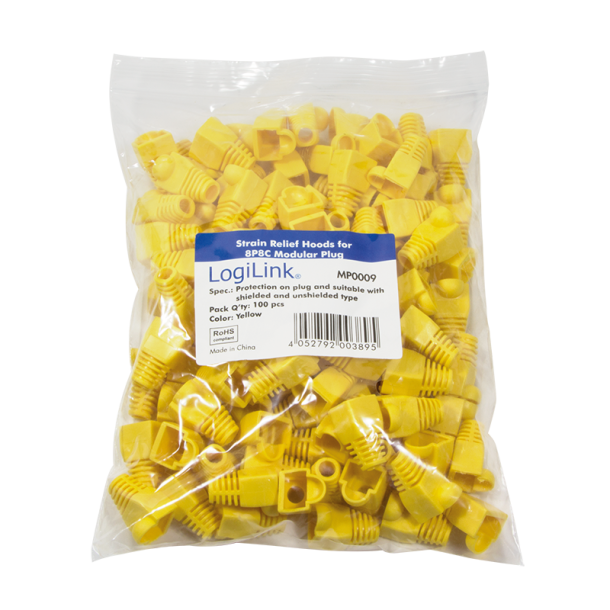 Strain relief hoods for modular plugs, 100 pcs, yellow