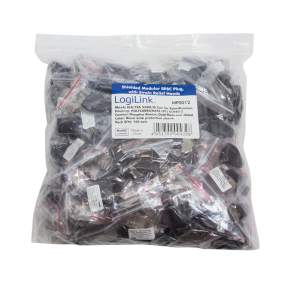 Modular plug Cat.5e with strain relief hood, 100 pcs, black