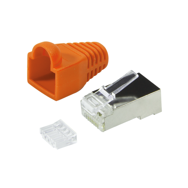 Plug connector Cat.6 RJ45 100pcs. set, shielded, orange