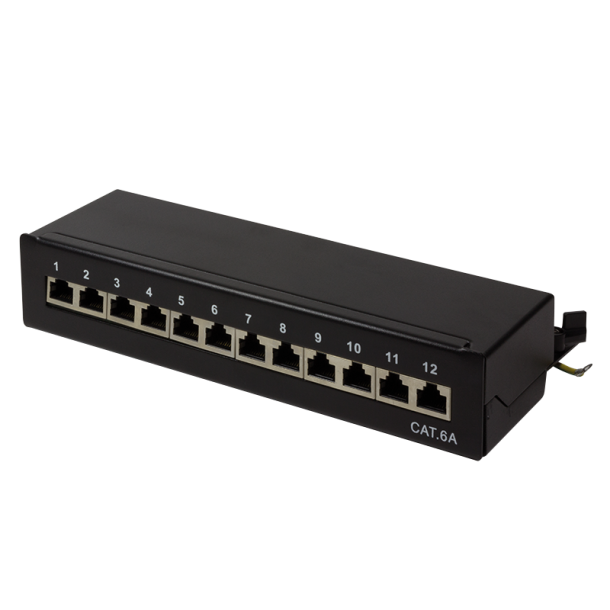 Patch panel desktop Cat.6A, STP, 12 ports, RAL 9005 black