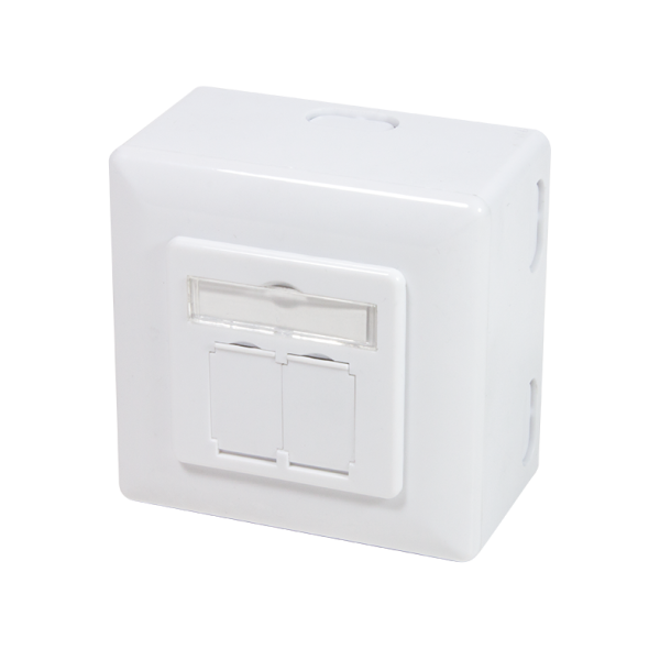 Cat.6 wall outlet 2xRJ45 shielded, w. backbox, signal white