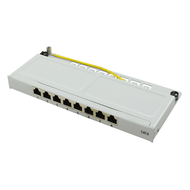 Mini patch panel Cat.6 STP 8-port, half unit height, grey