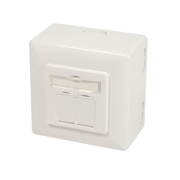 Cat.6A wall outlet 2xRJ45 shielded, w. backbox, pure white